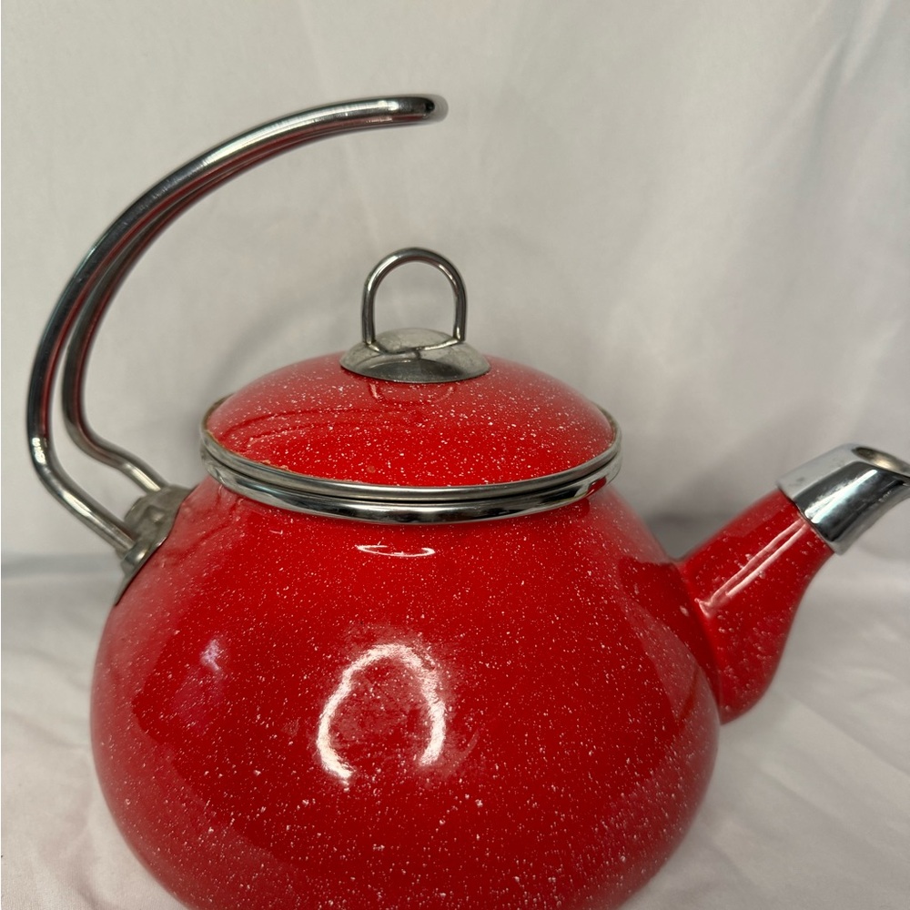 Scarlet Enamel Teapot with Polished Accents